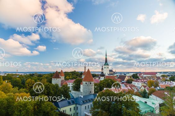 Autumnal morning view of old town Tallinn, Estonia.