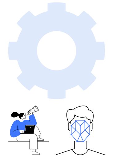 Innovation and AI Concept with Gear, Human Face Mesh,...