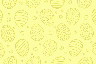 Decorated yellow seamless pattern with Easter eggs. Egg...