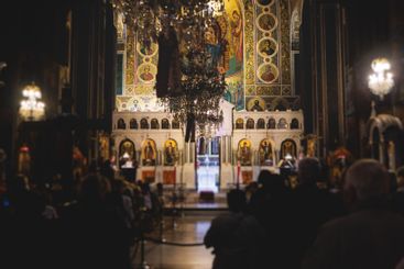 Greek Orthodox Christian Easter ceremony procession,...