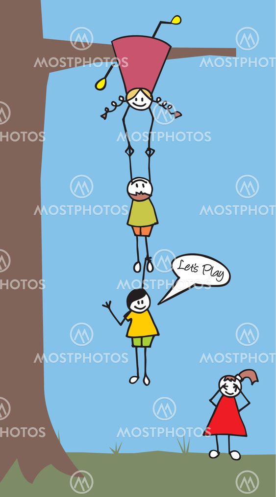 Three kids playing in a tree