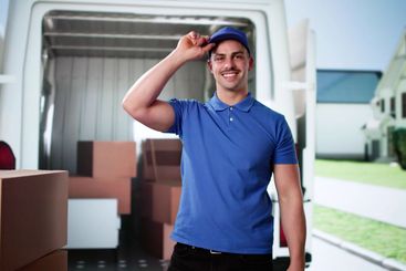 Truck Mover Unloading Van Carrying Boxes