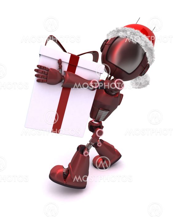 Android in a Santa hat with Christms Gift