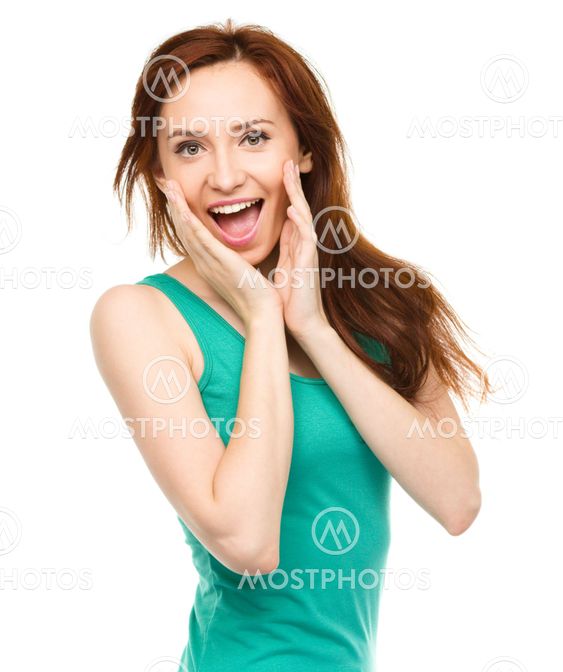 Portrait of a young surprised woman