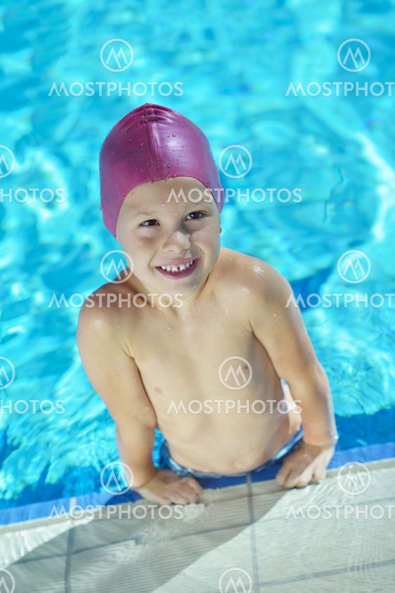 happy child on swimming pool