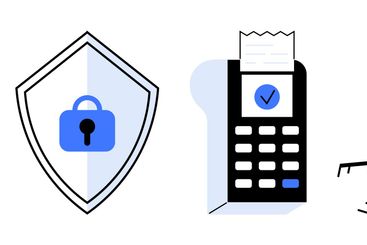 Cybersecurity Concept with Shield, Locked Phone, and...