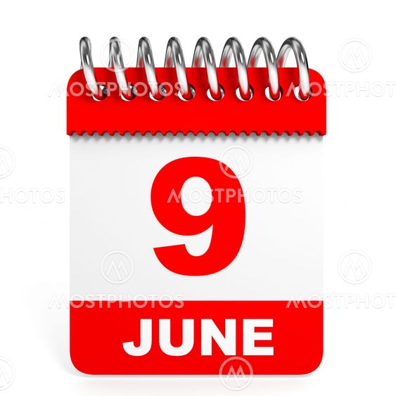 Calendar on white background. 9 June.