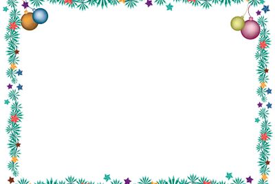 Four Christmas Balls Decoration on Fir Twigs Border