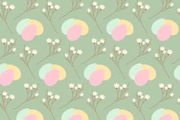 Easter Eggs and blossom twigs Seamless Pattern in trendy...