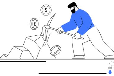 Person Mining Rocks to Extract Currency Coins with...