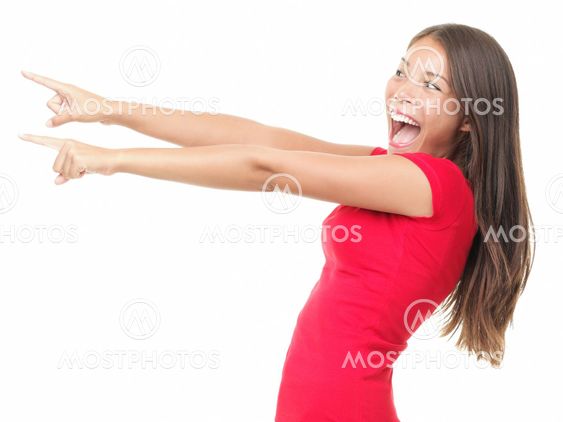 Woman pointing excited