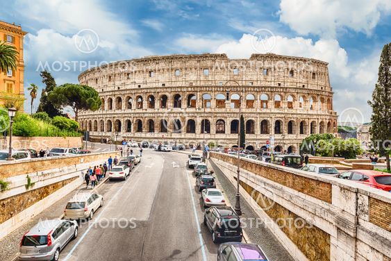 View over the Flavian Amphitheatre, aka Colosseum in Rome, Italy