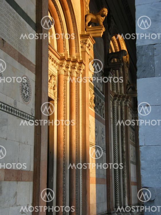 Facade of church in Lucca, Italy