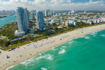 View from above of american southern seashore of Miami...