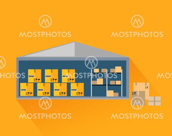 Storage Warehouse with Boxes in Cut