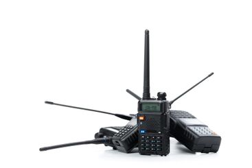 Multiple handheld radios arranged together in a creative...