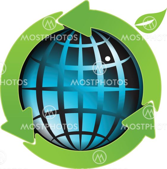 globe and green arrows