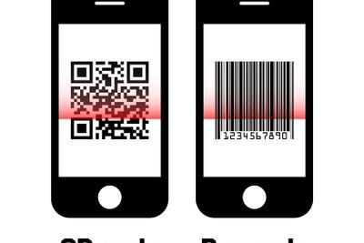 Smartphone scan QR code and bar code . flat design