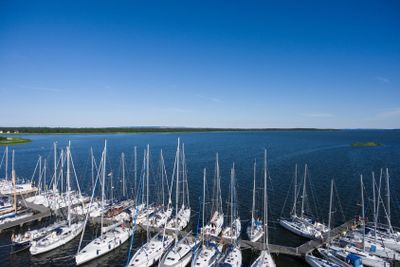 Harbor of Breege on Ruegen Island at Baltic Sea