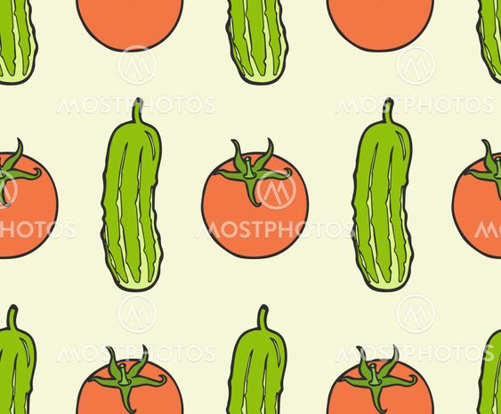 seamless pattern from vegan food - tomato, cucumber