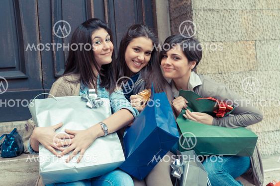Three Happy Women After Shopping