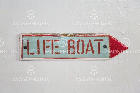 Life boat sign on vintage ship