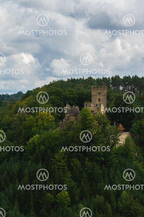 View on the keep of historical ruin of castle Helfenburk
