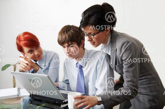 beautiful caucasian business women with young consultant