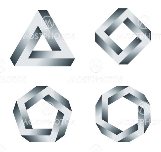 Penrose triangle and polygons with gradients