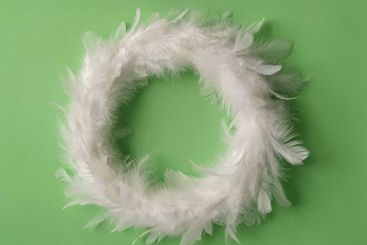 White Feather Wreath on Green Background