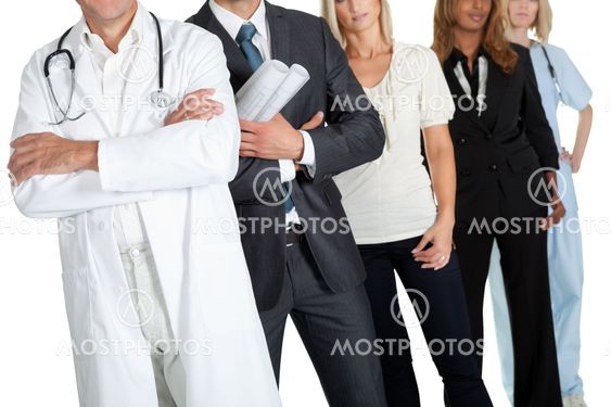 People with different professions on white
