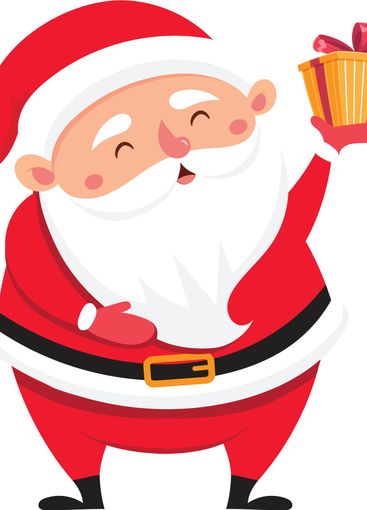 Santa Claus, dressed in traditional red attire, joyfully...