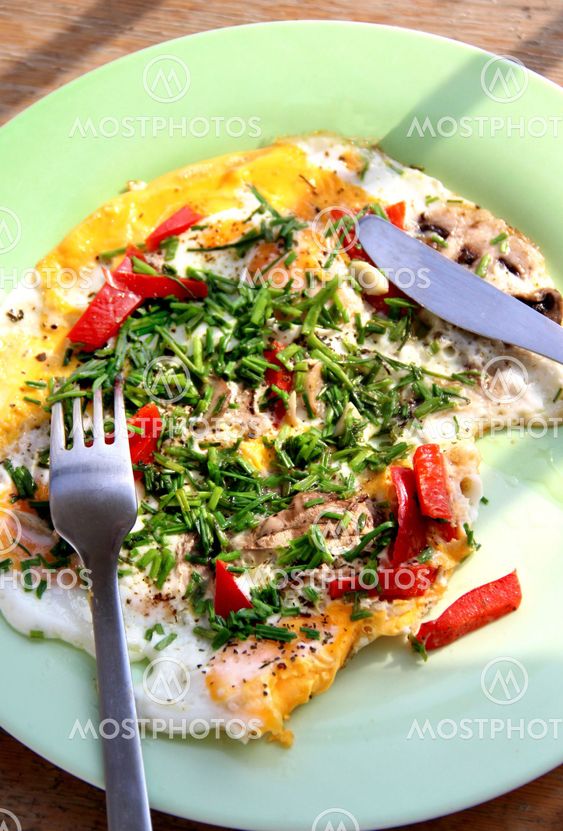 Omelet with mushrooms, onion and paprika