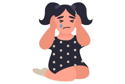 Little girl covers her ears not to hear parents quarrel....