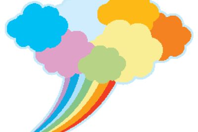 Colourful speech cloud and rainbow