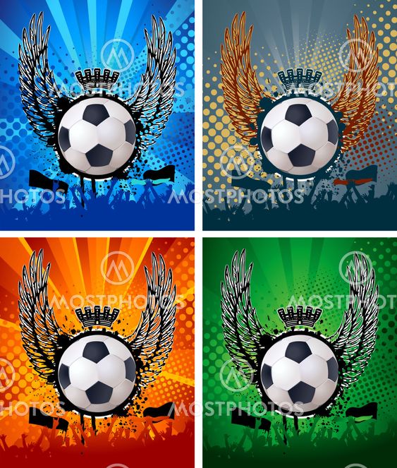 Football background with the balls, wings