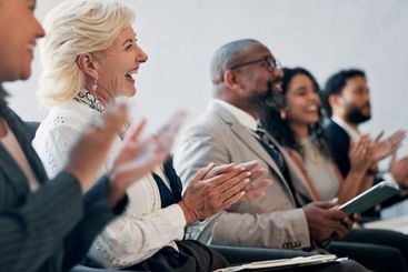 Business, applause and audience in seminar, celebration...