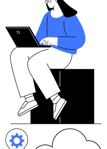 Woman Working on Laptop While Sitting on a Block with...