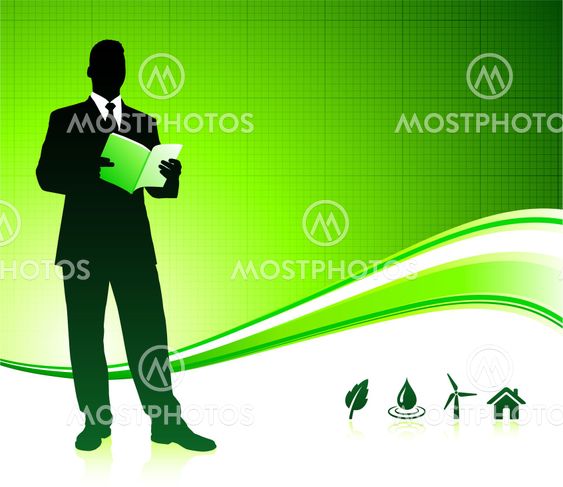 Business man on green environment background