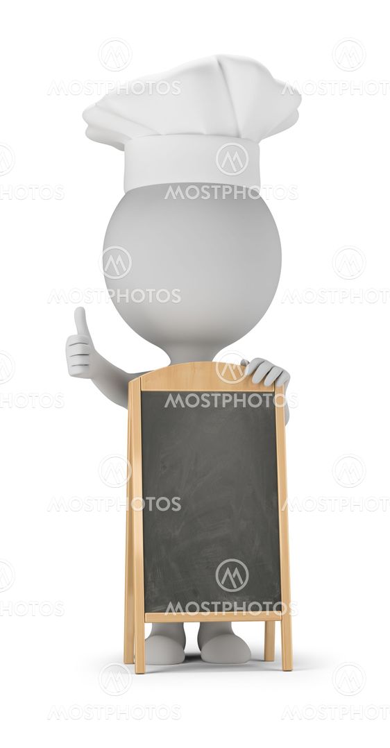 3d small people - cook and menu board