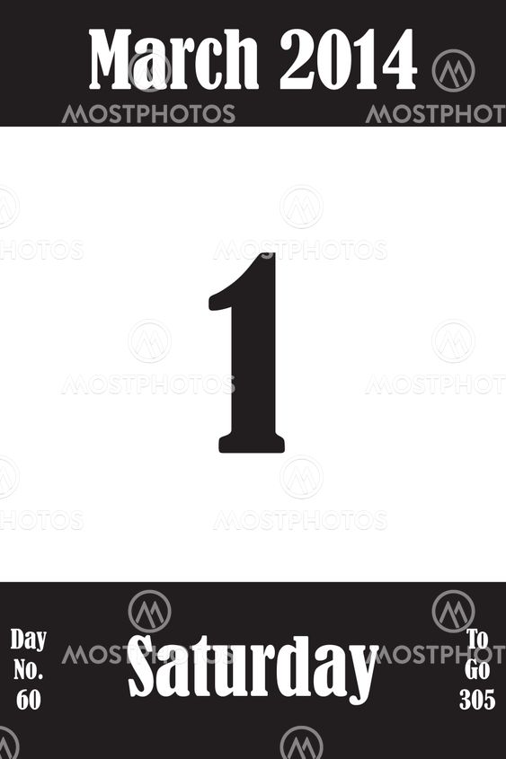 01 March 2014 Calendar Page with number of the day and...