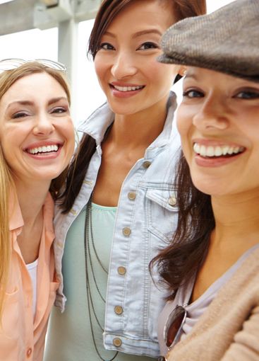 Portrait, happy women or friends selfie at event for...