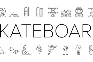 skateboard skate skater icons set vector