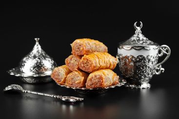 Traditional Turkish coffee and Turkish delight. creative...