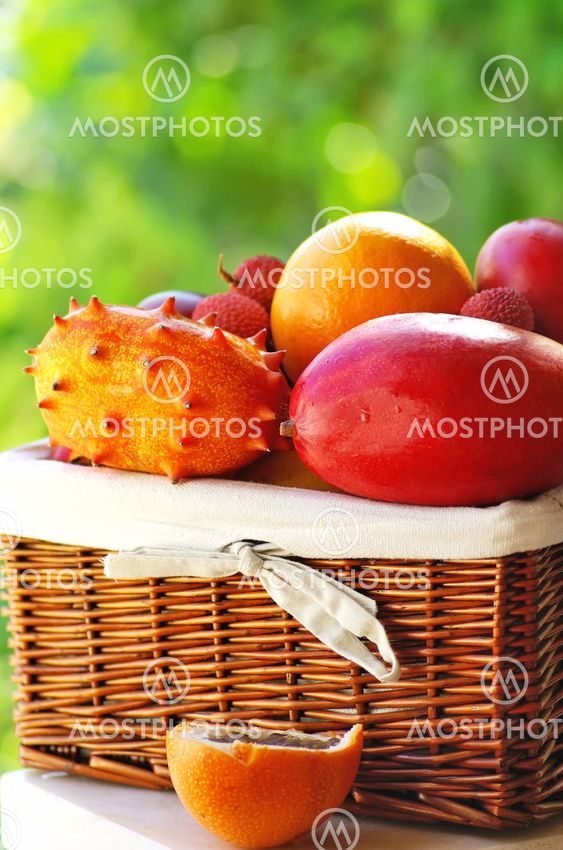 Basket of tropical fruits.