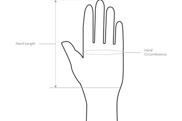 Diagram of measuring hands for Gloves, mittens, mitts...