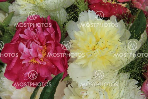 Yellow/white and pink peony wedding arrangement