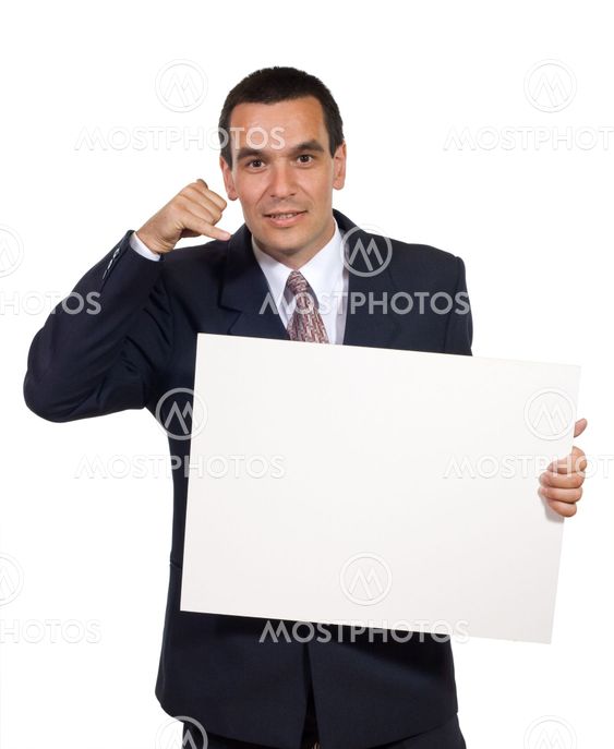Business man with white cardboard