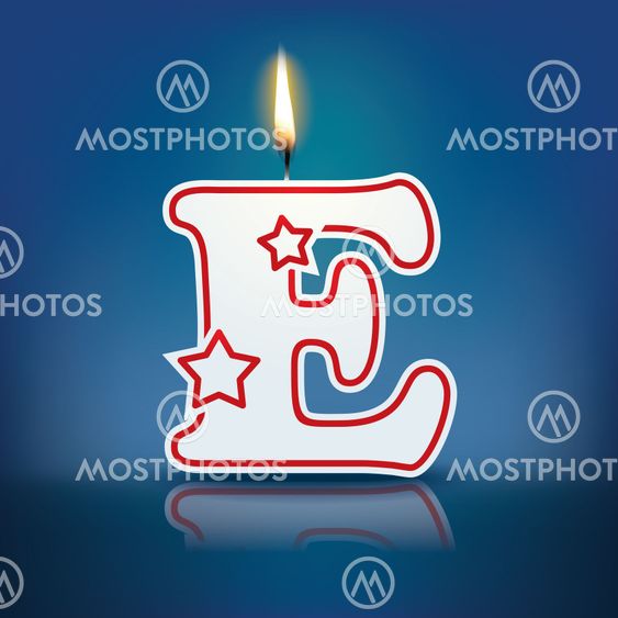 Candle letter E with flame