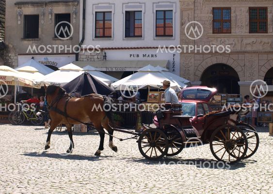 Carriage on Old Market Place in Kazimierz Dolny, Poland.